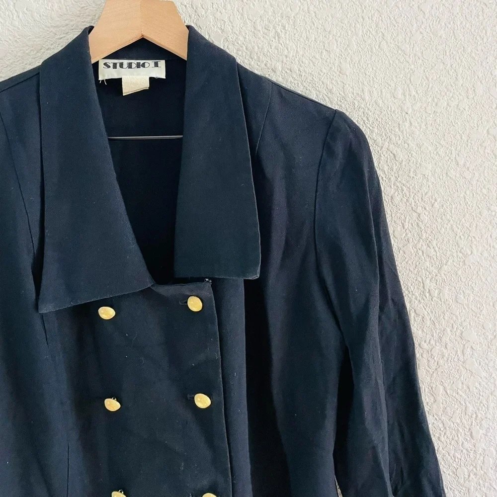 Vintage Gold Button Black Button Up Collared Blouse - Picture 2 of 9